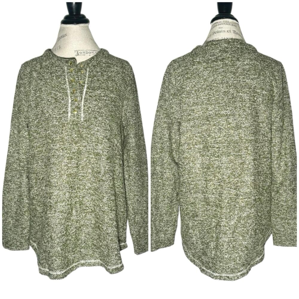 Soft Surroundings | Women | Green Marled Soft Pullover Henley Sweater | Medium